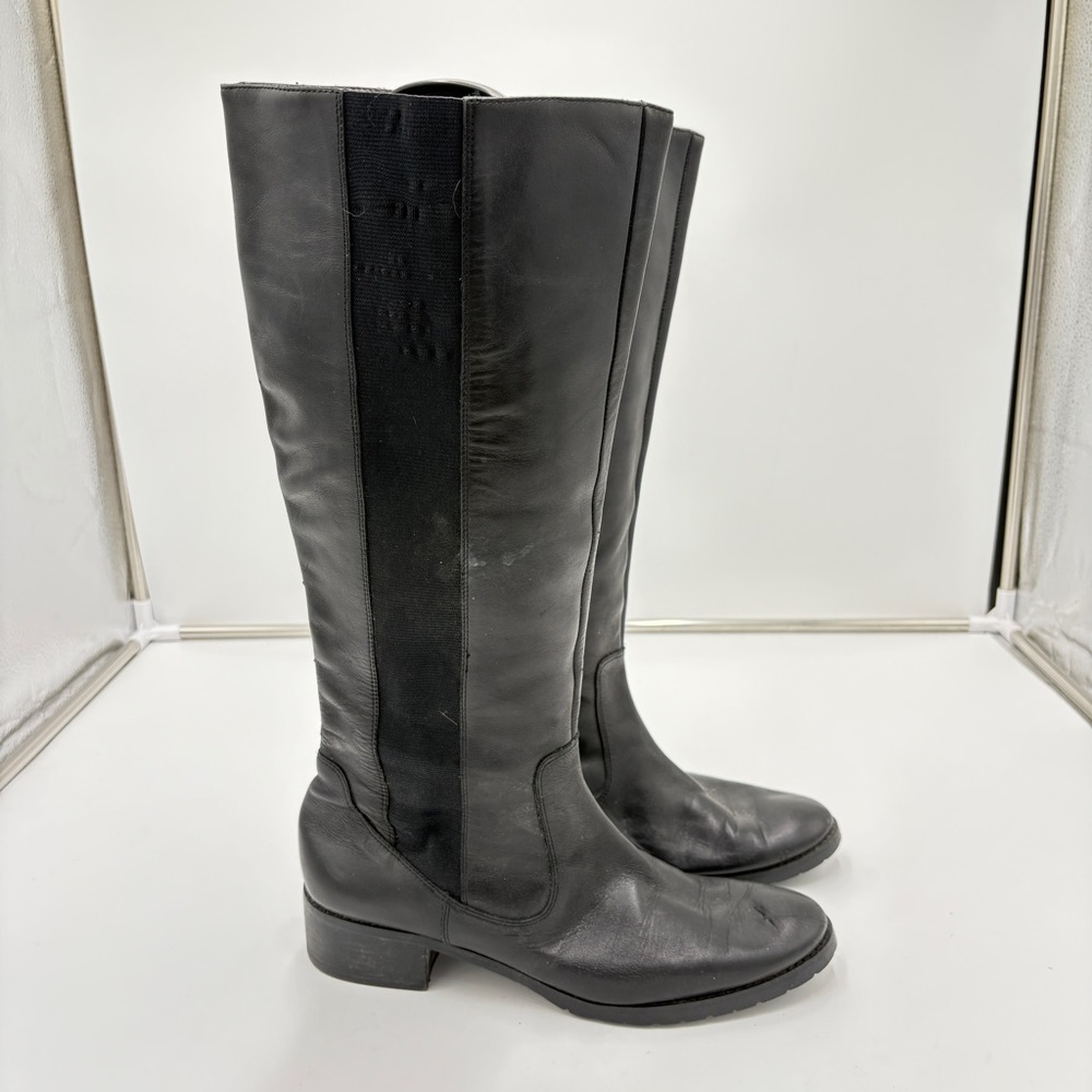 Donald J. Pliner Buriel 3 Knee High Pull On Stretch Black Leather Boots Size 10